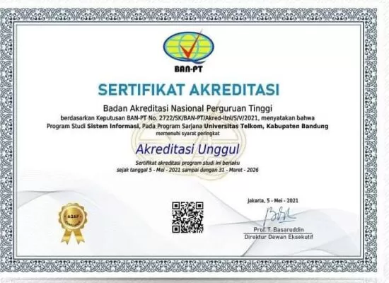 Sertifikat Akreditasi BAN-PT S1 SI - 2021