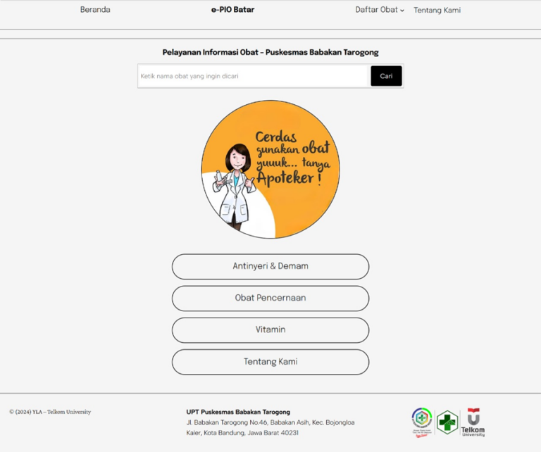 PENGEMBANGAN WEBSITE EDUKASI DAN INFORMASI FARMASI KLINIS DI UPT PUSKESMAS BABAKAN TAROGONG